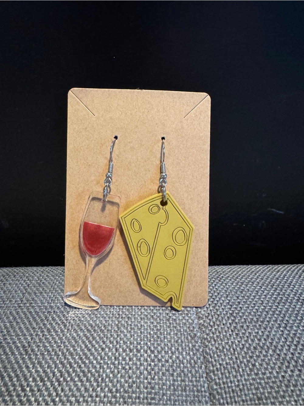 Wine Glass and Cheese Novelty Dangle Earrings